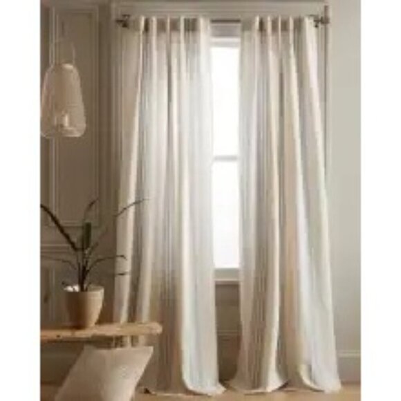 Quince Coastal Stripe Linen Cotton Curtain Size: 48x84 Ivory/Light Blue 2 Panels - Picture 7 of 7